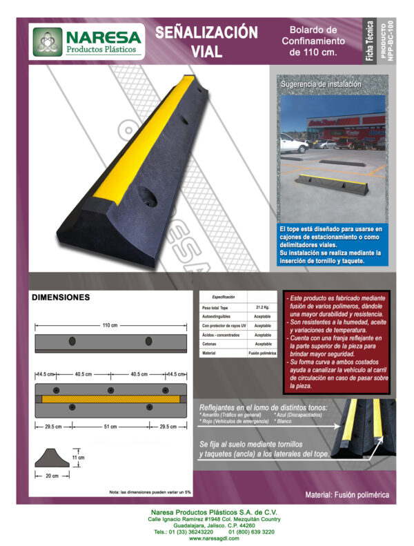 Bolardo para confinamiento de 110 cm