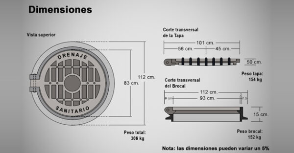 Brocal con tapa ciega para pozo de visita 90cm