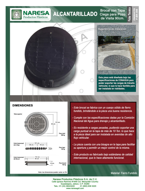 Brocal con tapa ciega para pozo de visita 90cm