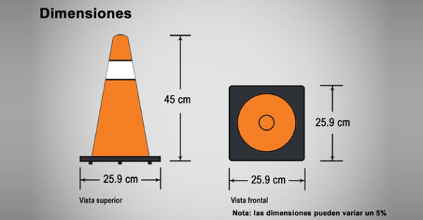 Cono flexible de 45cm para señalización vial con base rígida