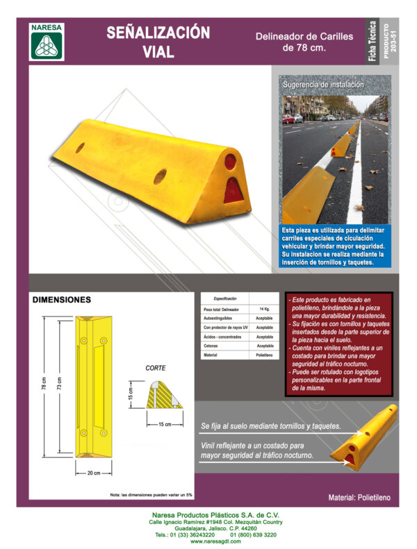 Delineador de carriles de 78 cm