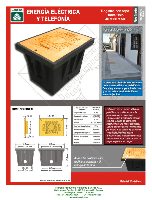 Registro con tapa hand-hole 40x60x50 cm