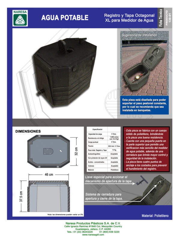 Registro y tapa octagonal XL para medidor de agua