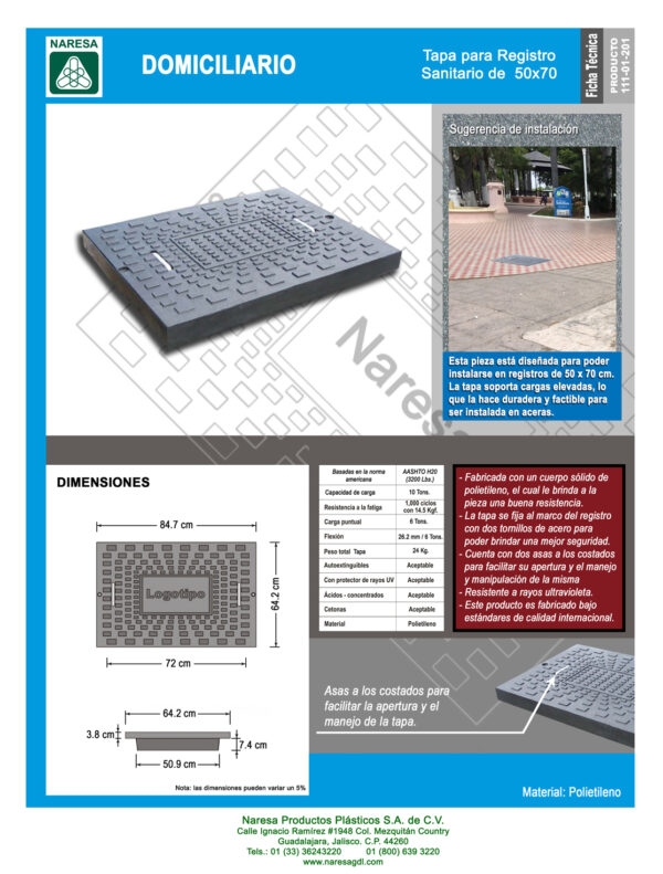 Tapa para registro sanitario de 50×70