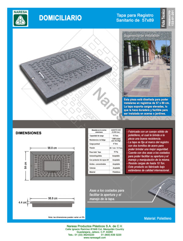 Tapa para registro sanitario de 57×89