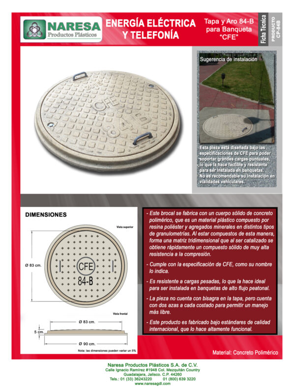 Tapa y aro 84-B para banqueta CFE