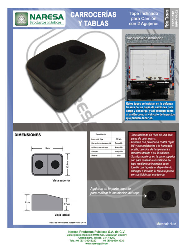 Tilt stop for truck with 2 holes