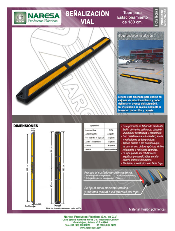 Tope para estacionamiento 180 cm