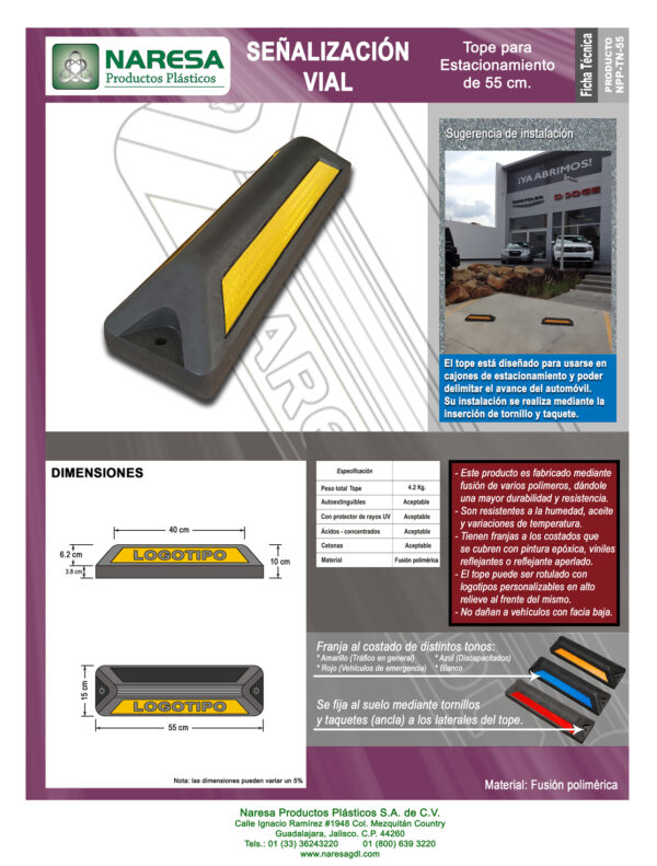 Tope para estacionamiento 55 cm