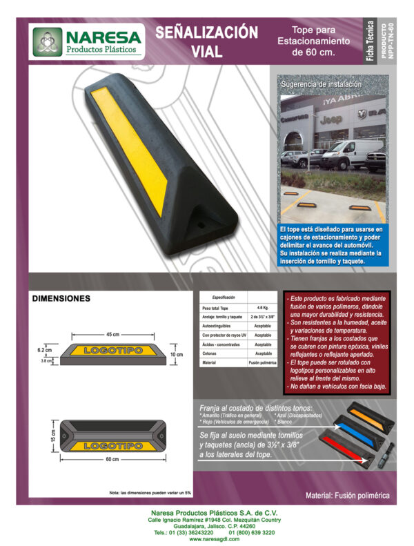 Tope para estacionamiento 60 cm