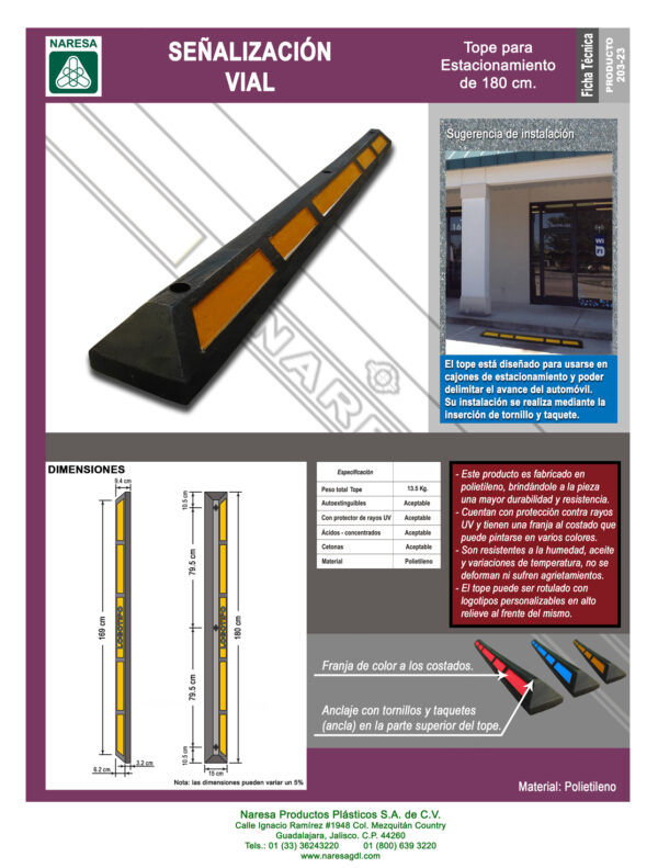 Tope para estacionamiento de 180cm