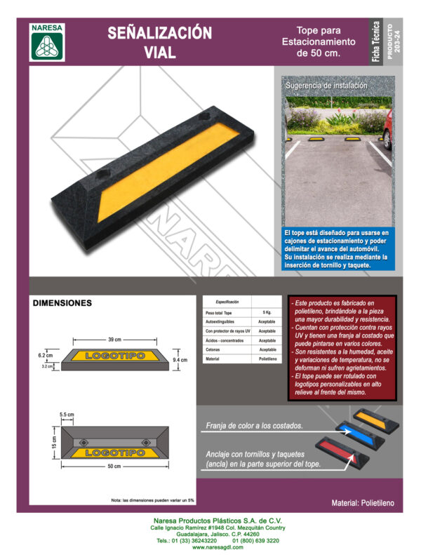 Tope para estacionamiento de 50cm